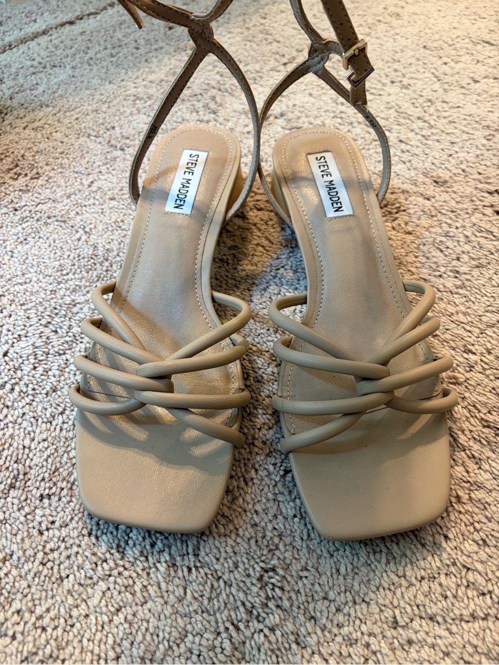 Steve Madden Neutral Beige Strappy Square-Toe Heels